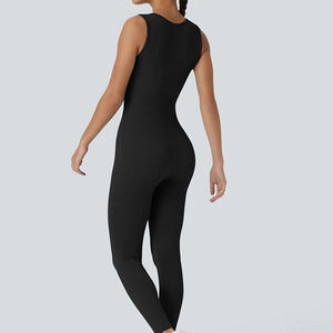Mono de punto sin mangas de cintura alta para mujer, cuello cuadrado, ajuste ceñido, control de abdomen, moldeador, para todas las estaciones, negro liso - Product Image 2
