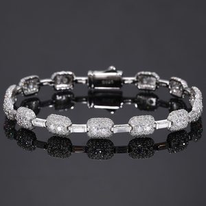 <b>Iced</b> <b>Out</b> Moissanite Link Bracelet Solid S925 Silver Hip Hop Bling Baguette <b>Chain</b> Streetwear Luxury Statement Jewelry - Product Image 1