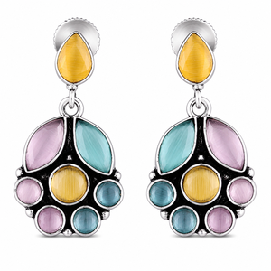 Wholesale <b>Oxidized</b> Silver Flower Multi Stone Bohemia Dangle Drop Earrings Handmade Women Bulk Supplier Direct - Product Image 1