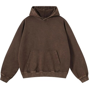 Sweat à capuche unisexe en molleton polyester/coton délavé à l'acide, coupe ample et oversize, anti-plis, pour homme, avec fermeture éclair, poids lourd, haute qualité - Product Image 5