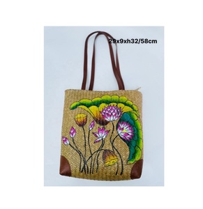 Sac à main en paille fait main avec lanières en cuir et doublure intérieure Logo personnalisé pour femme Sac de plage d'été cadeau - Product Image 3