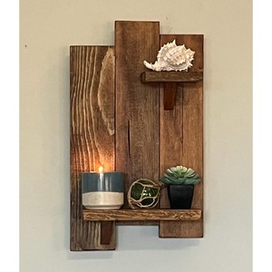 <b>Rustic</b> Reclaimed Wood Double Tier Floating Wall <b>Shelves</b> Set-Distressed Brown for Living Room Wholesale - Product Image 4