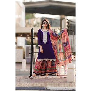 Pure Chinon Silk <b>Top</b> Plazzo & Dupatta Set for <b>Party</b> Wear Size 2XL - Product Image 5