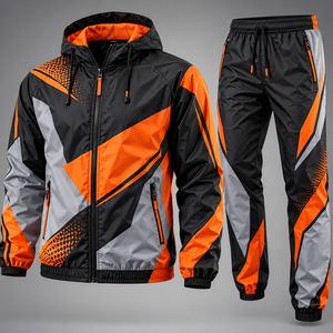 Ensemble de survêtement à capuche pour homme, imprimé géométrique, fermeture éclair intégrale, jogging sportif, séchage rapide, polyester, tenue d'automne, ensemble 2 pièces - Product Image 5