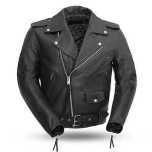 Men's Genuine Leather Motorcycle Jacket Black <b>Turn</b>-down Collar Zipper Closure Regular Fit Biker Style Autumn Wear - Product Image 1