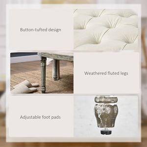 Panca da Ingresso/Camera da Letto Off-White con Design Trapuntato, Imbottita, Semicircolare, con Gambe in Legno di Gomma - Product Image 3