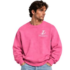 Bright <b>Pink</b> <b>Mens</b> Oversized Crewneck Sweatshirt Long Sleeve Casual Pullover Loose Fit Streetwear Winter Fashion Cotton <b>Jumper</b> Top - Product Image 2