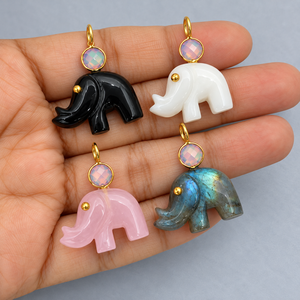 Pendentif éléphant en onyx noir en gros, fait main, en pierres précieuses, breloque animal en argent sterling, bijoux plaqués or, personnalisés OEM ODM - Product Image 5