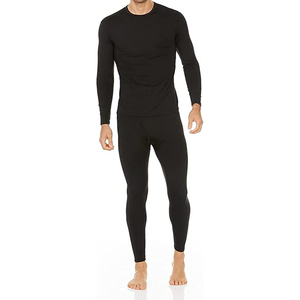 <b>Men's</b> Black Long Sleeve <b>Thermal</b> Underwear Set Breathable Spandex Cotton Elastic Waist O-Neck Full Length Compression Base Layer - Product Image 2