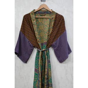 Vintage Silk Patchwork <b>Long</b> Kimono Robe Boho <b>Dressing</b> <b>Gown</b> Statement Handmade Robe - Product Image 3