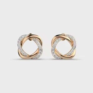 Boucles d'oreilles en diamant blanc de luxe de qualité supérieure pour femmes, taille ronde, éblouissantes, bijoux fins, cadeau disponible à la vente - Product Image 2