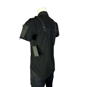 <b>Men's</b> Gothic Punk Short Sleeve Shirt Street Style Black Cotton Button Up with Metal D-Rings and Vegan Leather - Product Image 4