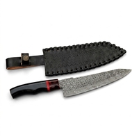 Pisau Koki Damascus Tempa Tangan dengan Finishing Palu, Gagang Resin Merah Hitam, Pisau Masak Dapur, Grosir Langsung dari Produsen
