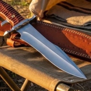 Couteau de camping Bowie artisanal sur mesure en acier inoxydable avec manche en Micarta et étui en cuir, 15 pouces, pointe clip, OEM disponible - Product Image 3