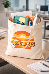 Bolsa de Mano Ecológica de Lona de Algodón con Frase Motivacional y Estampado de Atardecer, Bolsa Reutilizable para Compras y Supermercado - Product Image 3