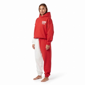 Conjunto Deportivo de Dos Piezas para Mujer con Capucha, Bloques de Color Rojo y Blanco, Ropa de Invierno, Sudadera con Capucha y Pantalones Deportivos, Transpirable - Product Image 6