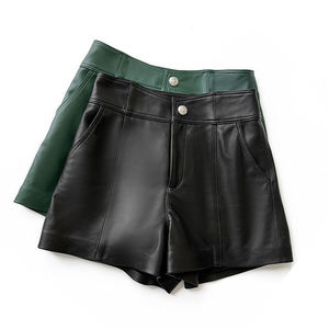 PIHA SPORTS Women's Mid Waist Genuine Leather Casual Wide Leg <b>Waterproof</b> Quick Dry Eco-Friendly Button Fly <b>Shorts</b> for Teen - Product Image 5