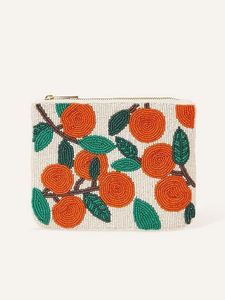 Pochette pour femme perlée avec motif oiseau rouge, fermeture éclair, décoration pompon, style vintage - Product Image 2