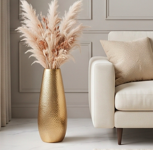 Golden Metal <b>Flower</b> Vase With Glossy Finished Unique <b>Centrepiece</b> <b>For</b> Living Room Bedroom Office Or Festive Use - Product Image 4