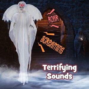 Décoration d'Halloween ange hanté debout de 2,5 m avec yeux lumineux et mouvement automatique des ailes - Product Image 3