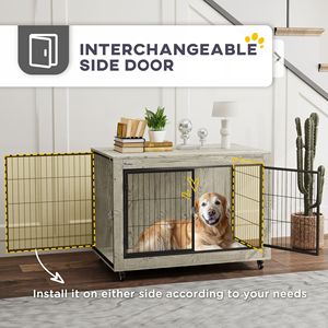 39\" Gray End Side <b>Table</b> <b>Dog</b> Crate Furniture with Wheels Interchangeable Side Door for Large <b>Dogs</b> - Product Image 4