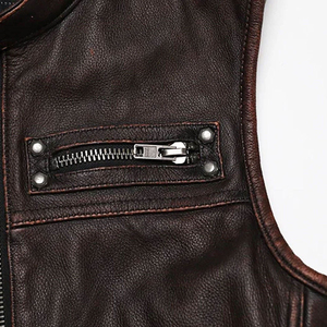 Gilet moto en cuir véritable pour homme, col montant, fermeture éclair, couleur unie, vêtement d'extérieur pour l'automne, coupe classique - Product Image 4