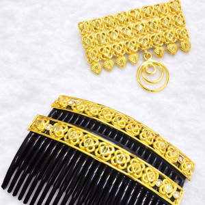 Peigne à cheveux vintage plaqué or, fait main, écologique, étanche, élégant, en alliage, avec mini pierres rouges et motif floral, pour mariée - Product Image 1