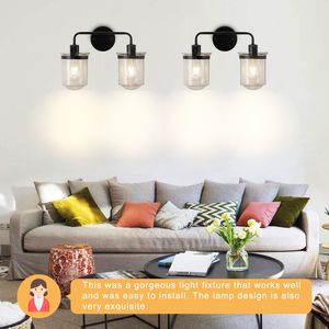 Modern 2-<b>Light</b> Indoor Wall Lamp with Clear Glass <b>Shade</b> Industrial Sconce for Bathroom Living Room Bedroom <b>Kitchen</b> Use - Product Image 4