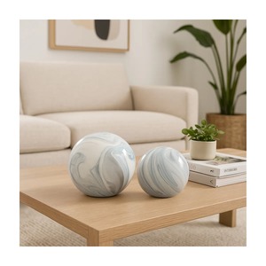 Marble Round Sculpture Set 2Pcs Handmade Abstract <b>Art</b> Tabletop Decor for Living Room Minimalist Design for Home Decor - Product Image 2
