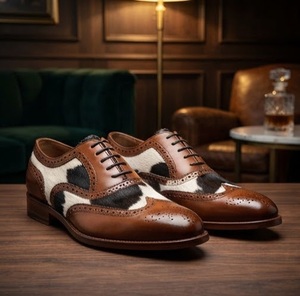 Chaussures habillées pour hommes en cuir véritable à imprimé vache, bout pointu, à lacets, respirantes, toutes saisons, semelle extérieure en cuir - Product Image 3