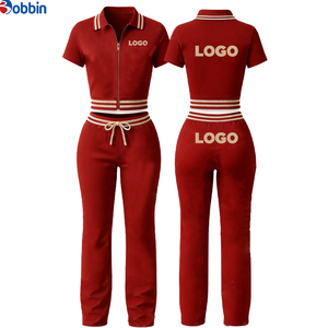 Conjuntos deportivos de verano para mujer con logotipo personalizado, 2 en 1, de mezcla de algodón, 3 piezas, pantalones cortos y mangas cortas. - Product Image 3