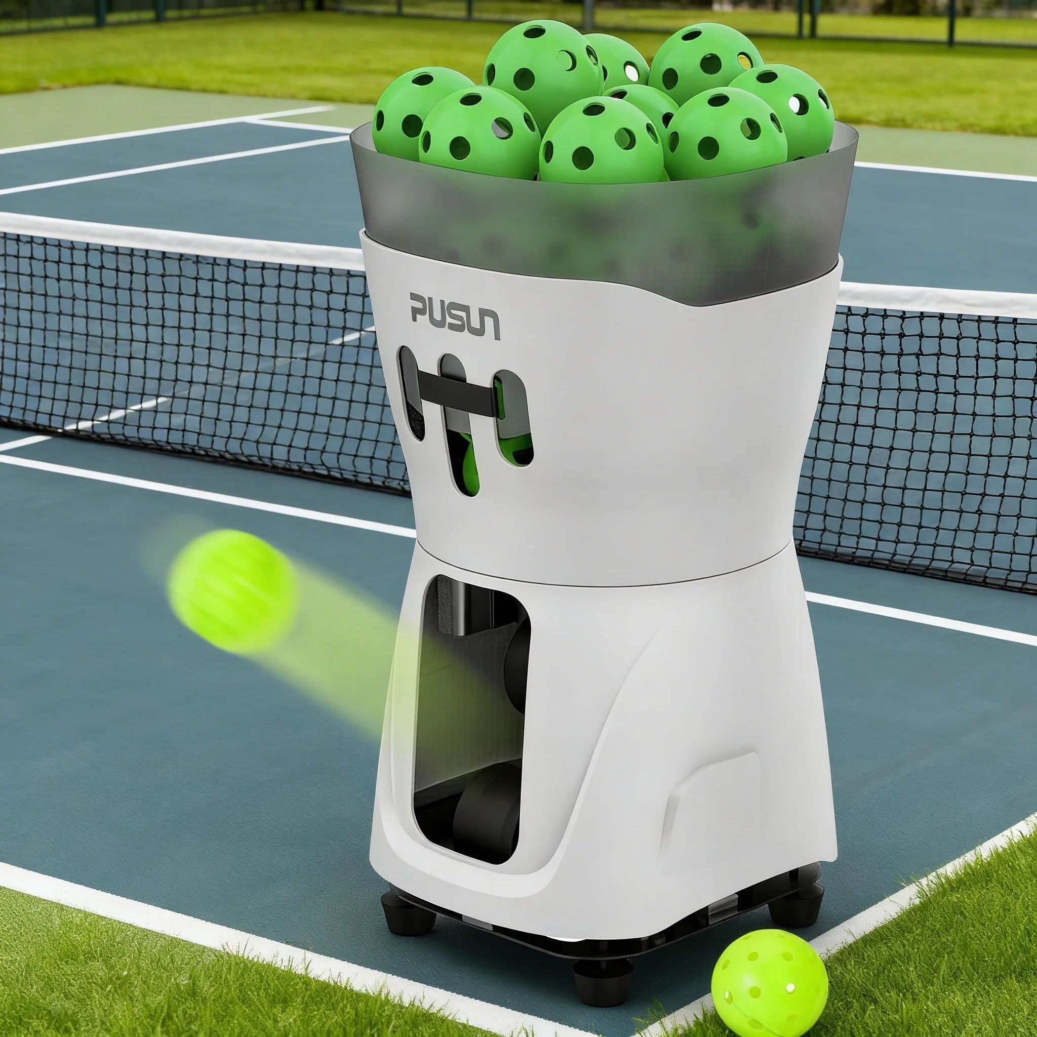 PUSUN 45+ Balls Pickleball Machine Mini Lightweight Portable ABS APP+Remote Control for Home Outdoor Practice