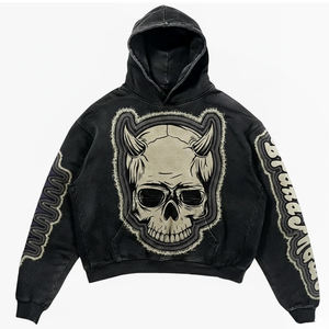 Sudadera con Capucha Personalizada con Gráfico de Calavera, de Alta Calidad, 100% Algodón, Tejido de Felpa, Lavado Ácido, Estilo Urbano, Unisex - Product Image 1