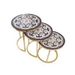Tables basses gigognes de luxe pour la maison, l'hôtel et le salon, avec mosaïque perlée en nacre et base en métal plaqué or. - Product Image 1