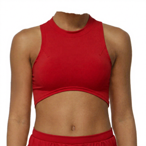 Soutien-gorge de sport court sans manches à col montant orange pour femme, maintien moyen, respirant, pour l'entraînement et le fitness - Product Image 3