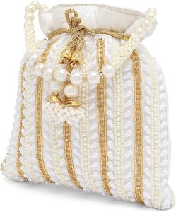 Top Look Potli <b>Bag</b> Women Ethnic Designer Embroidery Work Batwa Pearls Braided Chain Evening Handbag Stylish Bridal Fashion - Product Image 4