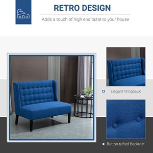 Divano Moderno Contemporaneo a Due Posti con Schienale Alto, Rivestimento in Tessuto di Lino, Trapuntatura a Bottoni, Senza Braccioli, per Soggiorno - Product Image 4