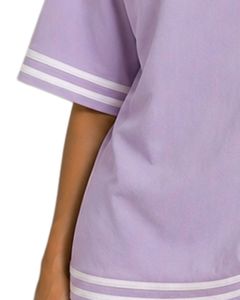 Customized Lavender Floral Embroidered Oversized T Shirt Women Contrast Stripe Crew Neck Casual Loose Fit Cotton Summer <b>Top</b> - Product Image 2
