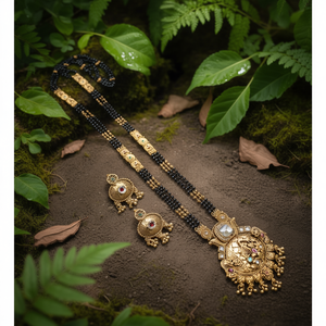 JeweleMarket Traditional Pota Stone and Black Beads Mangalsutra Fine Beaded <b>Necklaces</b> 10575725PGR - Product Image 3