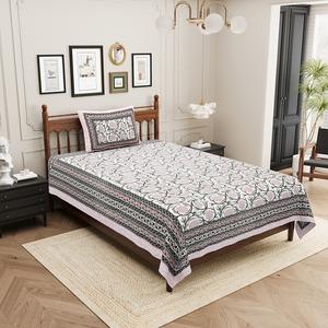 HEAVENBIRDS Nouveaux draps plats gris imprimés personnalisés avec motif végétal, ensemble de 1 housse de coussin, 300 fils, 100 % coton, style nature écologique - Product Image 1