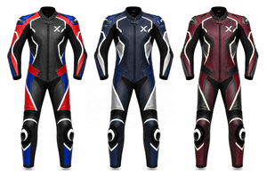 Combinaison de moto en cuir une pièce X Racing |   Noir Rouge Bleu |   Fabricant OEM ODM |   Qualité de conception haut de gamme |   Vêtements de course - Product Image 5