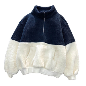Sweat-shirt unisexe oversize en polaire à demi-zip, color block, col montant, décontracté, pour l'hiver, coupe classique, anti-boulochage, tricoté - Product Image 4