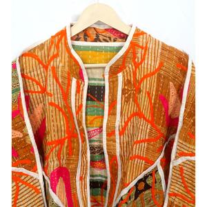 Handmade Unisex Indian 100% Cotton <b>Kantha</b> <b>Jacket</b> Quilted Patchwork Design Windproof Style - Product Image 2