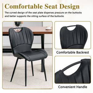 Set di 4 Sedie da Pranzo in PU Nero con Maniglia Integrata, Telaio in Metallo Nero e Piedini Regolabili per Sala da Pranzo - Product Image 4