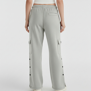 Nouveau pantalon de jogging décontracté pour femme 2026, coupe ample, style streetwear, gris, en coton, taille à cordon, jambe large, hiver, avec boutons latéraux - Product Image 5
