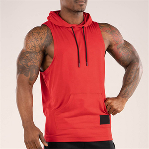 <b>Men's</b> Black <b>Sleeveless</b> Hooded Solid Color Knitted Casual Tank Top Breathable Regular Fit Autumn Wear <b>Hoodie</b> <b>For</b> Online Sale - Product Image 5