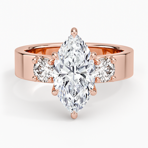 Anillo de Diamantes Cultivados en Laboratorio, Corte Marquesa, Tres Piedras, Diamante Redondo, Oro de 14K/18K, Anillo de Compromiso de Lujo para Mujer, Joyería Fina - Product Image 2