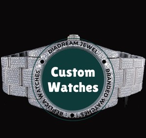 Montre de Luxe Blanche Entièrement Sertie de Diamants Moissanite Dorés pour Femme, Qualité Exceptionnelle, Prix Abordable, Magnifique et Unisexe - Product Image 1