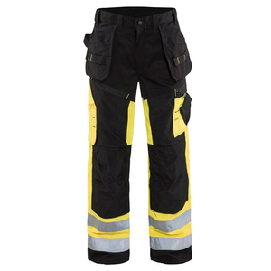High Visibility Yellow And <b>Black</b> <b>Work</b> <b>Pants</b> With Reflective Stripes And Multiple Pockets For Men - Product Image 2