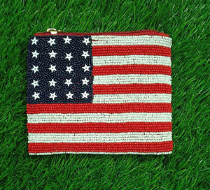 Monedero de cuentas hecho a mano con bandera de EE. UU., conjunto de monederos con cremallera y bordado floral a la moda, carteras patrióticas para mujer/niña, estilo dulce - Product Image 4